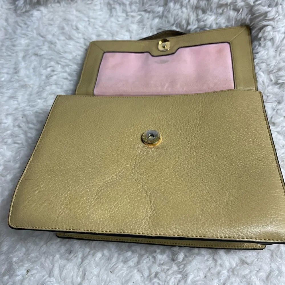 LUANA Italy  khaki leather Satchel gold & silver tone logo .